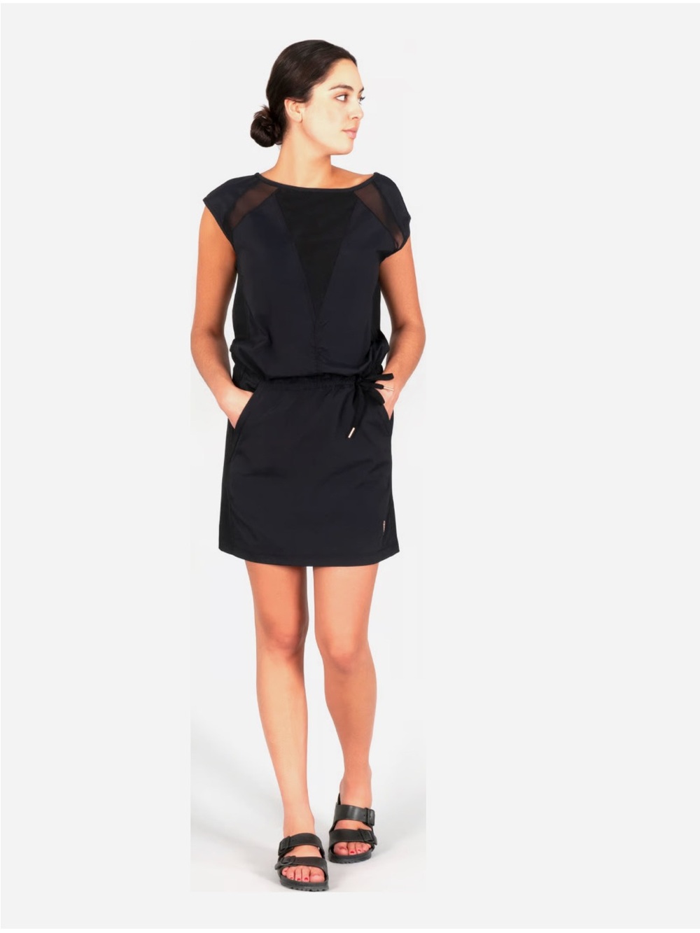 Indygena Casual Black Short-Sleeve Drawstring Mini Dress